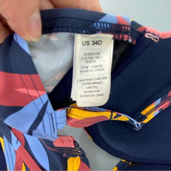 Sunseekers yellow, blue & pink abstract leaf print 2 piece bikini set - Picture 12 of 15